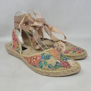 Marmi Sandals 10 Floral Espadrille Sequin Ribbon Tie Wedge Boho Floral Summer